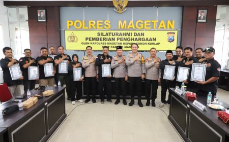 Polres Magetan Beri Penghargaan untuk 13 Korlap PSHT atas Dedikasi Jaga Kamtibmas